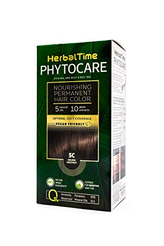 Herbal Time Phytocare Permanente Haarkleuring | Zonder ammoniak, Zonder Parabenen | Natuurlijke Professionele Haarverf | Haarverf Kit | Voed en Bescherm je Haar | Kleur Donker Goudbruin 5C