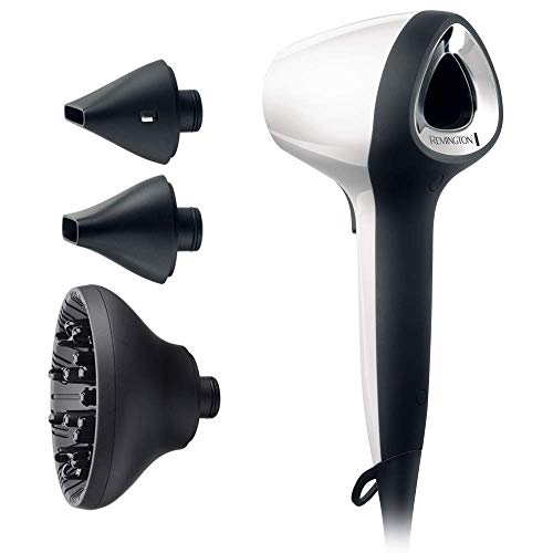 Remington Haardroger Air3D (Ionisch, Krachtige 3D Luchtstroom, 110 km/h, Extra Lichte Haardroger, Pluisvrije Resultaat, Extra Glans, Met Diffuser, 3 Opzetstukken, Luxe Opbergkoffer, Wit) D7779
