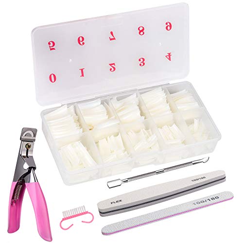 Valse Nagel, 500 Stuks Nepnagels Acryl Gelnagels Volledige Cover Valse Nagel Tips met Doos, Nagelknipper, Nagelborstel, Nagelvijlen, Nagelriemschuiver voor Vrouwen Meisjes DIY Nagels (10 Maten)