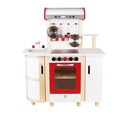 Hape Keukendroom, kinderkeuken inclusief accessoires (potje, pan, spatel en pollepel), speelkeuken van hout