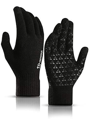 TRENDOUX Winterhandschoenen voor dames en heren, warme thermische handschoenen, antislip grip, rekbaar materiaal, zwart, XL