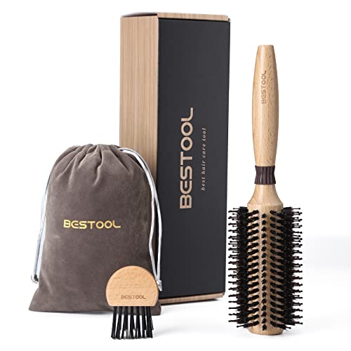 BESTOOL Ronde borstel voor föhnen, varkenshaar met nylon pinnen ronde haarborstel, professionele ronde stylingborstel voor dames en heren, rechttrekken, krullen, verbeteren van de haartextuur (vat 28 mm)
