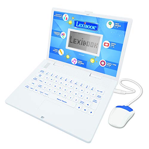 LEXIBOOK JC598i1_01 Educatieve en tweetalige laptop Frans/Engels-speelgoed voor kinderen met 124 activiteiten om wiskunde, dactylografie, logica, kloklezen, spelletjes en muziek te leren