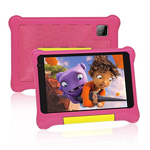 AMIAMO Tablet kinderen 7 inch, kindertablet Android 11, 1024 x 600 HD-display, 3500 mAh accu, 32 GB, Quad Core, KIDOZ vooraf geïnstalleerd, WiFi, Bluetooth, dubbele camera Tablet PC, tablet voor kinderen, roze