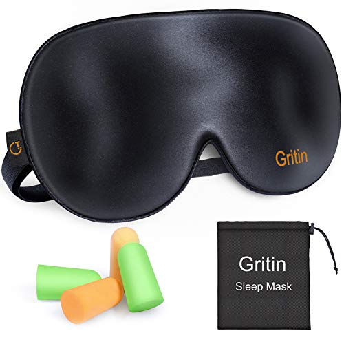 Gritin oogmasker, nachtmasker, verstelbare rubberen band, 100% huidvriendelijke zijde, geurneutraal, slaapbril met oordopjes en draagtas