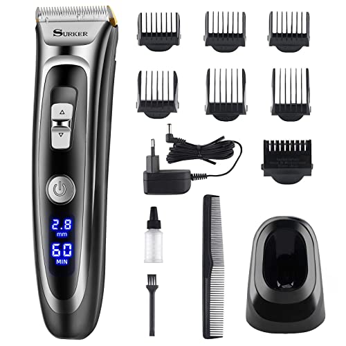 Tondeuse voor heren, 11-in-1 professionele baard- en tondeuse, 28 lengtes, 7 opzetstukken, tondeuse voor accu- en netvoeding, tondeuse met keramische en titanium messen, voor mannen en haar