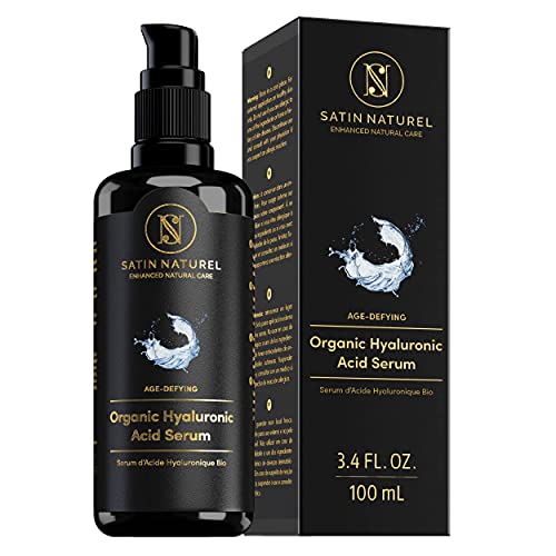 Hyaluronic Acid Serum Large 100ml - Organic High Strength Hyaluronic Acid Face Serum - Glass Bottle - Vegan Anti-Aging Gel - Serum for Face with Long Term Effects - Aloe Vera - Satin Naturel Skincare
