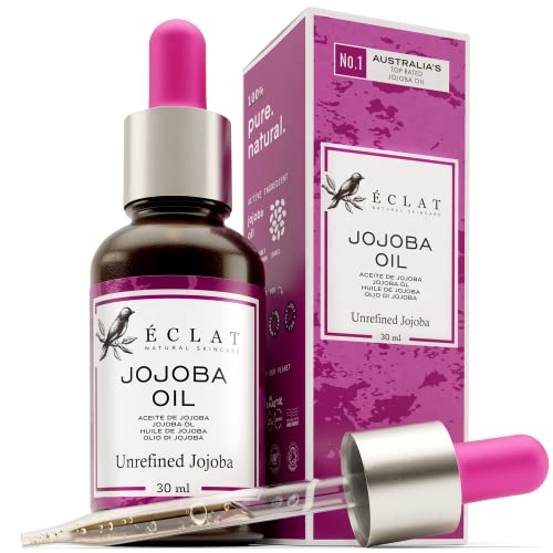 Biologische Jojoba-olie voor haar en huid - Pure, ongeraffineerde Jojoba-olie voor gezicht, lichaam, baard en nagels - hydraterende, regenererende natuurlijke moisturizer - koudgeperst, goedgekeurd door dermatologen, 1 oz / 30ml