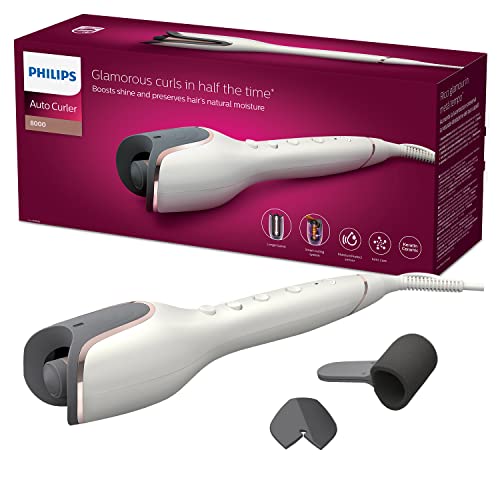 Philips Automatische Krultang StyleCare Prestige - Groter kruloppervlak voor 2x meer haar krullen in één keer - 3 warmte-en timerinstellingen - 3 Instelbare krulrichtingen - Wit - BHB878/00