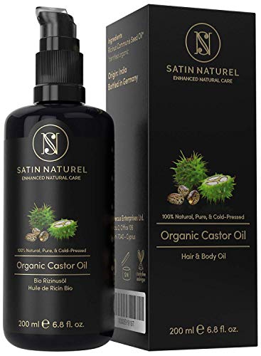 WINNAAR VAN 01/20* BIOLOGISCHE Castorolie - 100% Puur & Koudgeperst – Wonderolie voor Wimpers, Haar, Huid & Nagels - 200ml Fles van Beschermend Violet Glas. Natuurlijke Cosmetica van Satin Naturel