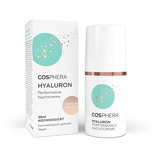 Cosphera Hyaluron Nachtcrème, 100% veganistisch, nachtverzorging tegen rimpels, wallen en kringen rond de ogen, 30 ml, gezichtscrème voor vrouwen en mannen