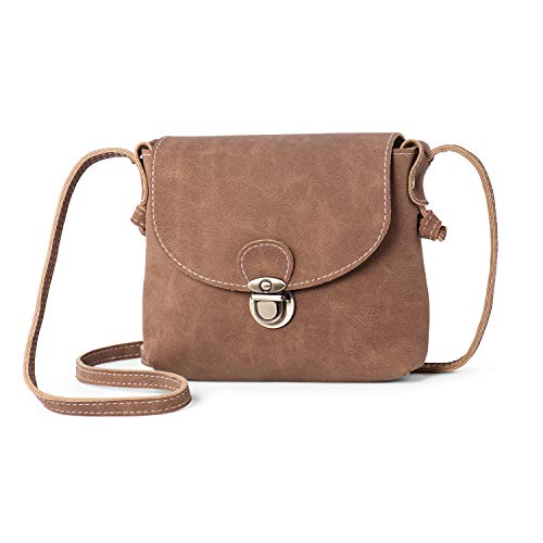 Kleine crossbodytas voor dames met anti-diefstalvergrendeling PU-leer Vintage dames handtassen Crossbody-telefoontas Reistas kleine zijtas (Bruin)