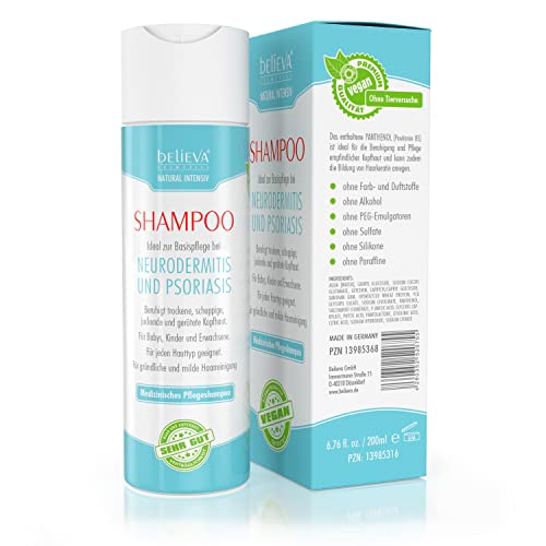 Believa Cosmetics Shampoo - basisverzorging bij neurodermitis en psoriasis - werkt tegen droge en jeukende hoofdhuid (psoriasis) - 200ml