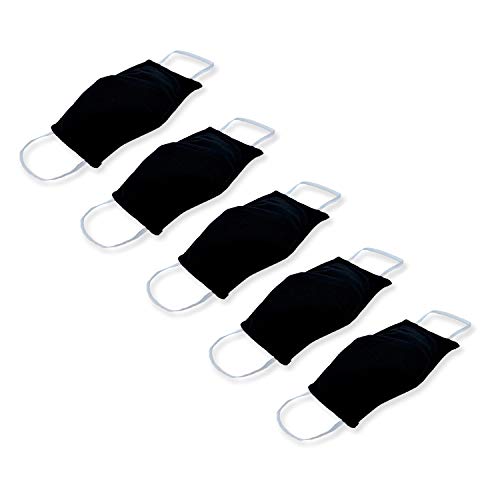 KUNSTIFY 5 stuks mondkapjes wasbaar met elastische banden mondmasker, Stoffen masker mondbescherming geïmproviseerde maskers katoen druppelbescherming black face mask stofmasker zwart