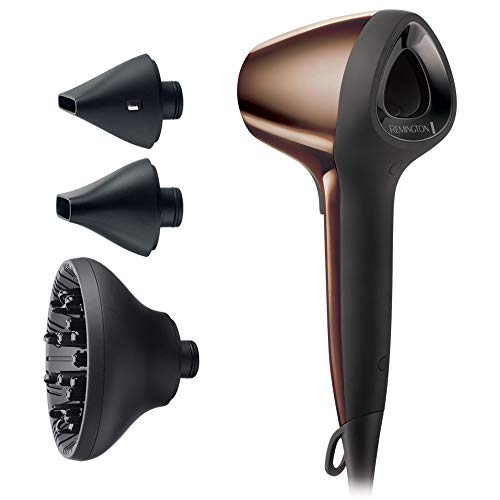 Remington Haardroger Air3D (Krachtige 3D Luchtstroom, Extra Lichte Haardroger, Met Diffuser, 3 Opzetstukken, Ionisch, Pluisvrij Resultaat, Brons) D7777
