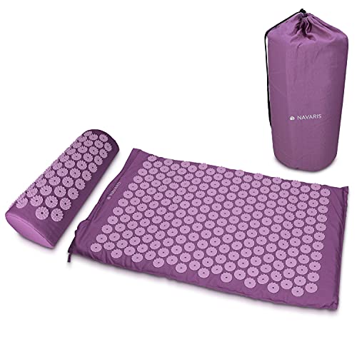 Navaris acupressuurmat met kussen - Spijkermat - Voor rug, nek, schouders, spieren en ontspanning - Inclusief draagtas - Paars