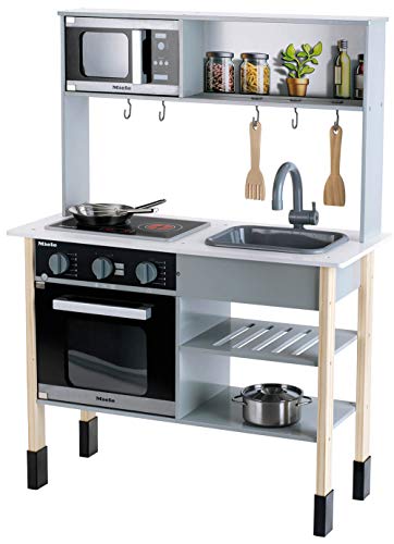 Theo Klein 7199 Miele keuken I Witte houten keuken incl. kookplaat met geluids- en lichteffecten | Inclusief keukenaccessoires | Speelgoed voor kinderen vanaf 3 jaar