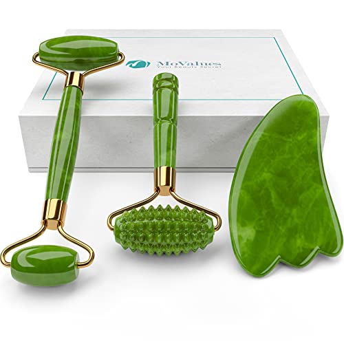 Originele Groene Jade Gezichtsroller en Gua Sha Set – Jade Gezichtsmassage Roller Multifunctioneel: 100% Echte Jade, Gecertificeerd, Anti rimpel Roller, Vermindert Donkere Kringen en Fijne Lijntjes