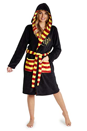 Harry Potter Badjas, volwassen fleece badjassen met capuchon voor vrouwen of mannen, Zwart, S