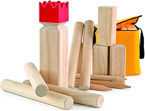 Carromco Kubb Vikingschaak Classic, van hoogwaardig rubberhout met weerbestendige tas, outdoor speelgoed Viking schaak hout, Zweden schaak groot