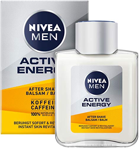 NIVEA MEN Active Energy After Shave Balsem (100 ml), revitaliserende aftershave, huidverzorging na het scheren met cafeïne uit 100% natuurlijke bron