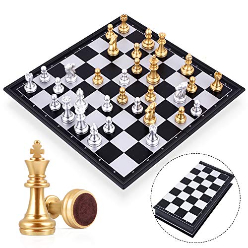 Peradix Schaken Opvouwbaar -Schaakspel Magnetisch Inklapbaar Schaakbord schaak voor Kinderen en Volwassenen - Magnetisch-goud en zilver-25 CM