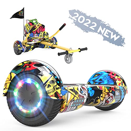 FUNDOT Hoverboards met zitje, Hoverboards met hoverkart, Go kart 6,5 inch, Hoverboards met mooie LED verlichting, Hoverboards met Bluetooth speaker, Cadeau voor kinderen