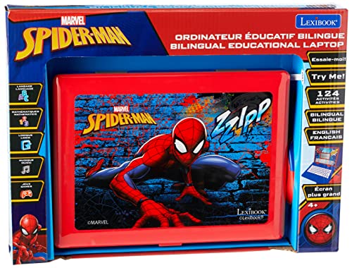 LEXIBOOK Disney Marvel Spider-Man - Educatieve en tweetalige laptop Frans/Engels - Speelgoed voor Kind Kid (Jongens en Meisjes) 124 Activiteiten, Leer Spelletjes en Muziek-Blauw/Rood, JC598SPi1