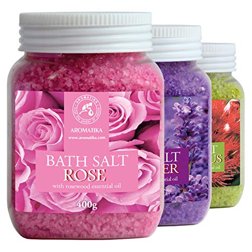 Badzout Set 3X400g met Lavendel Olie - Rozenhout Olie - Eucalyptus Olie - Zeezout Het Beste voor Een Goede Nachtrust - Stressverlichting - Baden - Lichaamsverzorging