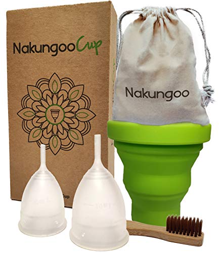 NakungooCup Gecertificeerde Organische Soft Kit Menstruatiecup, 2 Cups in maat S & L, Wasbare Silicone Sterilisator, Gaat 12 uur mee, 30ml, Ideaal voor Beginners