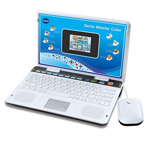 VTech Genio meertalige master, laptop voor kinderen, display, vokabelonderwijs, wiskunde, wetenschap meer dan 180 activiteiten in het Spaans en Engels, blauw (80-133847), (3480-133847)