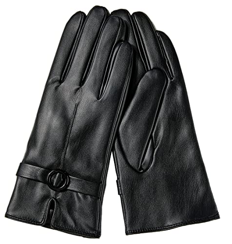 FCHITOP Dames Winter Touchsreen Lederen Handschoenen PU Warme Kasjmier Voering Outdoor Vrije tijd Handschoenen Elegant Elastisch Slim Fit Winterhandschoenen, zwart, S