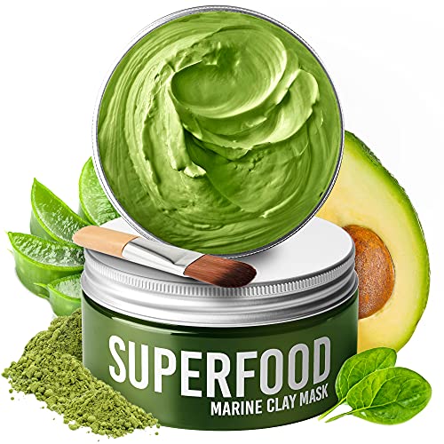 100% VEGAN Dead Sea Mud Mask with Avocado & Superfoods - Marine Clay Face Mask - Blackhead Remover - Facial Pore Minimiser - Cleanse and Detoxify the Skin - Natural for Young Looking Skin Face Masks