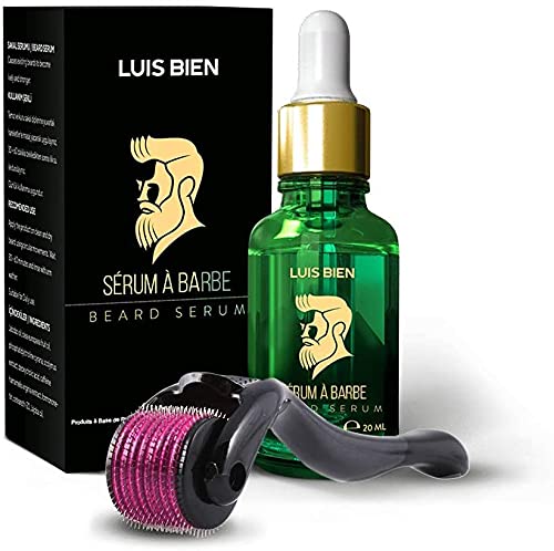 Luis Bien baardgroeiset, baardgroeiolie + baardroller voor het stimuleren van baardgroei, baardverzorgingsset voor mannen, snelle baardgroei voor mannen-titanium 0,5 mm 540 naalddermaroller en 20 ml baardolie