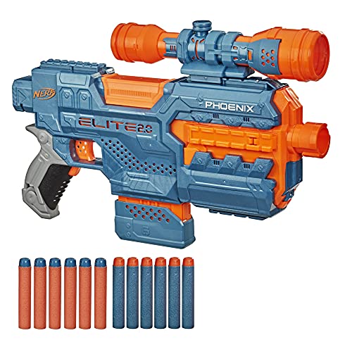 Nerf Elite 2.0 Phoenix CS-6-blaster, gemotoriseerd, 12 officiële Nerf-darts, magazijn voor 6 darts, vizier, tactische rails, bevestigingspunten voor loop en schoudersteun