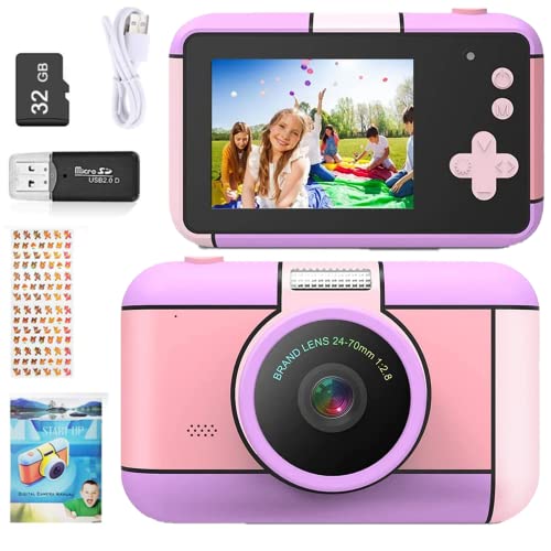 YunLone ToyZoom digitale kindercamera 24 MP, selfies, 1080p HD videocamera met 32 GB SD-kaart, verjaardagscadeau, paars