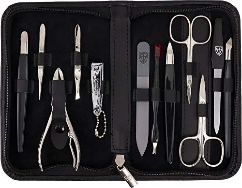 DREI SCHWERTER Germany nagelset 'Palermo' 12-delig manicure pedicure reisetui nagelverzorging nagelnecessaire stalen instrumenten merkkwaliteit, manicureset echt leer in geschenkdoos (5100)