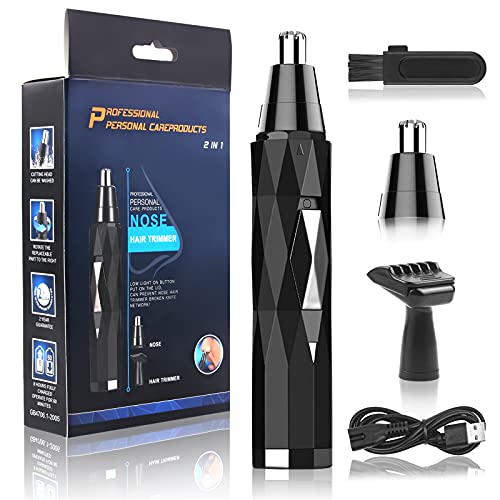 URAQT Neushaartrimmer, professionele pijnvrije Elektrische neushaartrimmer, Lichtgewicht Oplaadbare persoonlijke trimmer, Oor-neushaartrimmer voor mannen en vrouwen waterdichte dubbele messen Wenkbrauw Lippen Lichaam Gezichtshaarverwijdering