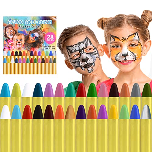 ACWOO schmink voor kinderen, 28 kleuren artistieke make-up potloden, veilig, niet giftig, wasbaar, kinder bodypaint, cosplay, carnaval, verjaardag, halloween, pasen, kerst