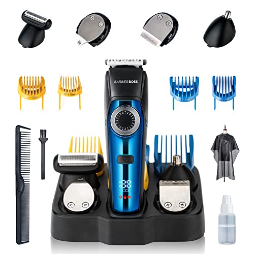 BarberBoss Baardtrimmer, tondeuse en neustrimmer, Body Groomer, Detail Trimmer 5-in-1 draadloze trimmer, 39 lengte-instelling met zelfscherpend mes, LED-display en 100% waterdicht, QR-6081A