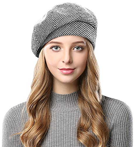 Wantonfy Womens wol mix Franse baret bakker jongen krantenjongen winter hoed cabbie piekte baret, Zwart, one size