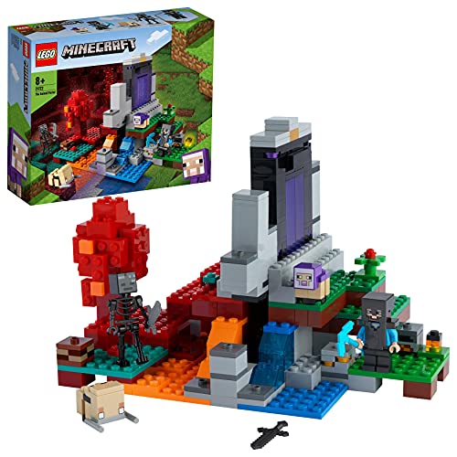 LEGO 21172 Minecraft Het verwoeste portaal, Speelgoed Voor Jongens en Meisjes van 8 Jaar met Steve en Wither Poppetjes