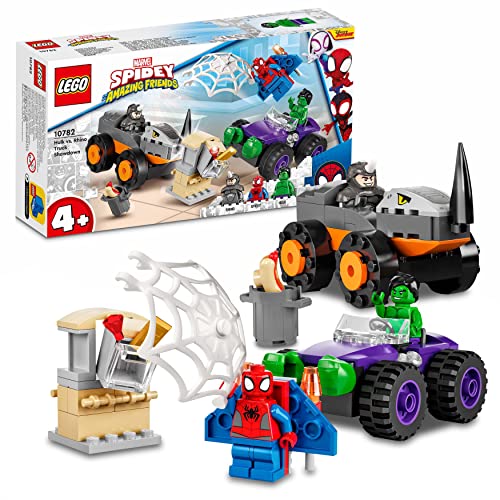 LEGO 10782 Marvel Spidey and His Amazing Friends Hulk vs. Rhino Truck Duel, Monstertruckspeelgoed voor Kinderen vanaf 4 Jaar