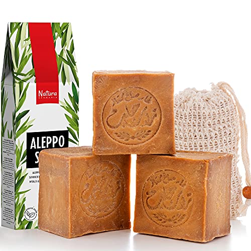 Natura Germania 3 x elk ca. 200 gr Aleppo Zeepset, 90% olijfolie, 10% laurierolie + sisal zeepzakje, algemeen bekend