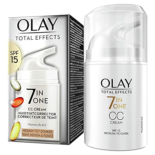 Olay Total Effects 7-in-1 CC vochtinbrengende crème met SPF 15 voor vrouwen, gemiddelde tot donkere huidtypes 50 ml, dagcrème met vitamine E, B3 & B5, gezichtscrème dames (verpakking kan variëren)