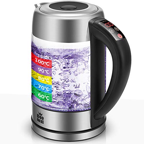 ForMe Glazen Waterkoker met Temperatuurinstelling 60-100°C 1,7 L I 2200 Watt I Kleurverandering LED Temperatuur Instelbaar I Warmhoudfunctie I Droogkookbeveiliging I BPA-vrij