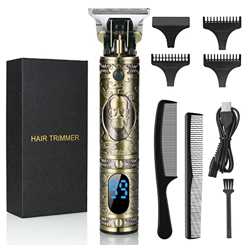 URAQT Elektrische Trimmer Voor Mannen, Professionele Haar Tondeuse met LED Digitale Display, 3 Geleidekammen, 1 Kwast en 2 Kammen, USB Cordless Opladen Haar Trimmer T-Blade Trimmer Tondeuse Haartrimmer Kit voor Home Salon