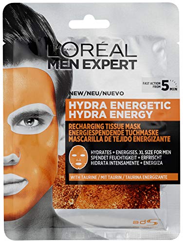 Mannen Expert Hydra Energetic Tissue Gezichtsmasker voor mannen, Sheet Mask voor vermoeide uitziende huid (4 x 30 g)