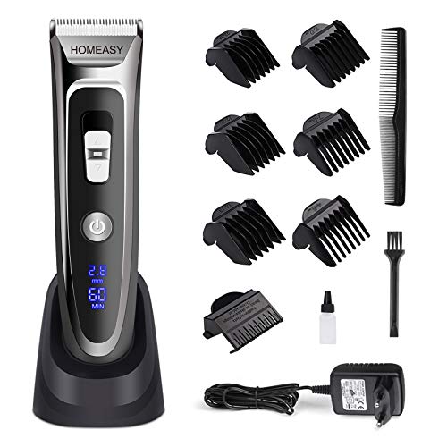 HOMEASY Tondeuse set 0 mm elektrische tondeuse haar kapper trimmer heren met opzetkam van 0,8 tot 32,8 mm draadloze haarschaar voor volwassenen en kinderen