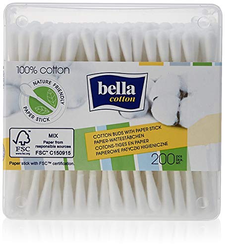 Bella Katoenen wattenstaafjes in praktische voorraaddoos, per stuk verpakt (1 x 200 stuks) veelzijdig bruikbaar